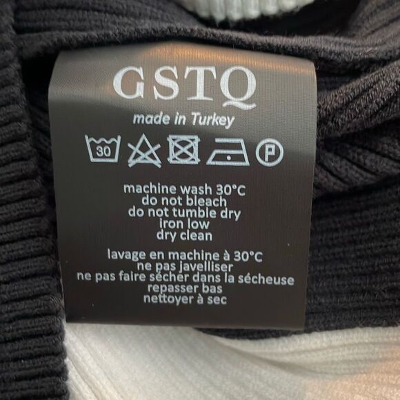 GSTQ Colorblock Sweater V-Neck Midi Dress Black White Knit M - Picture 10 of 11